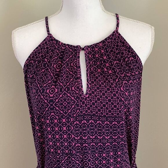 Banana Republic Women Petite Sz S Purple/Navy Geometric Keyhole Halter Dress $70 - Picture 11 of 12